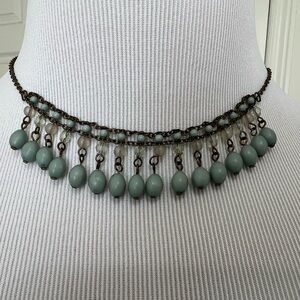 Beaded Necklace in Teal and Bronze
